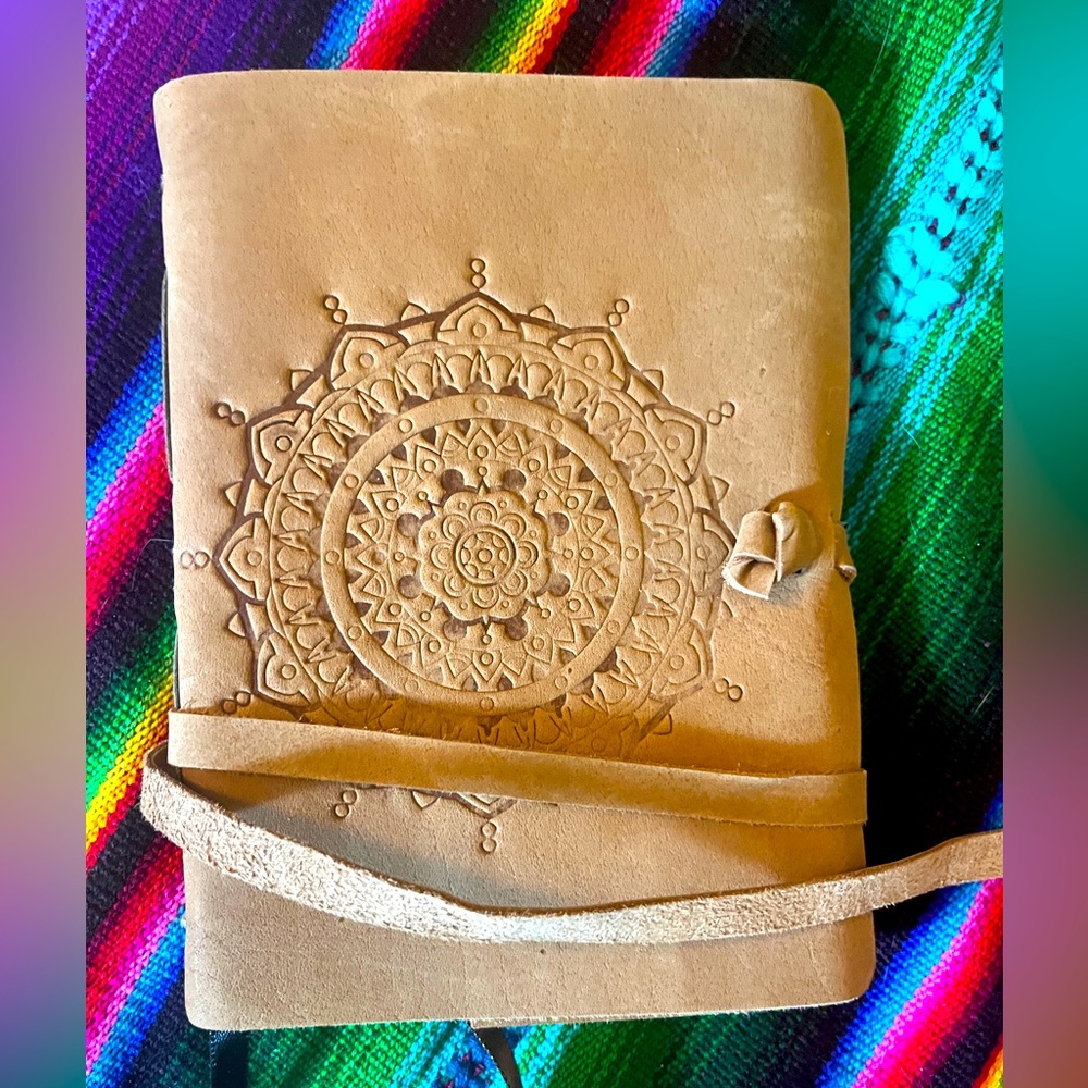 Leather wrap binder lined  journal 5” x 7” with mandala stamp